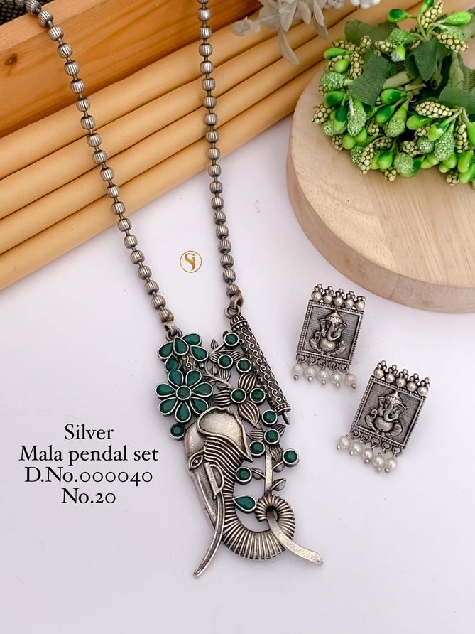 Designer Special Silver Navratri Mala Pendant Set Wholesale Shop In Surat
